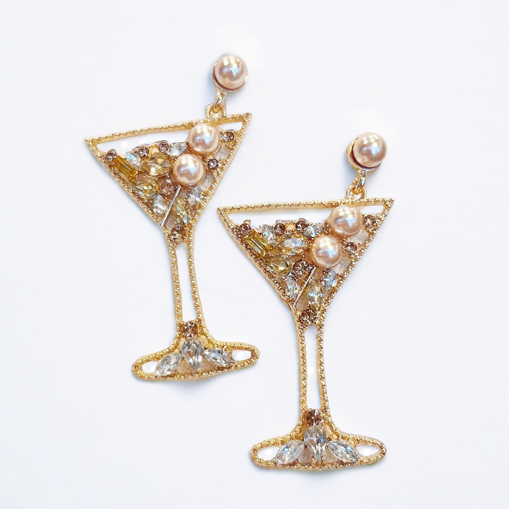 Jeweled Martini Glass Earrings - Girl Be Brave