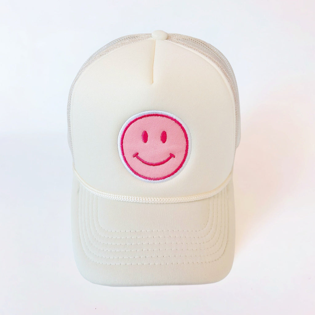 Tan & Pink Smiley Face Hat - Girl Be Brave