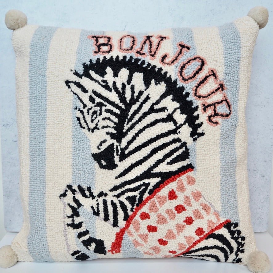 Hooked Bonjour Zebra Pillow - Girl Be Brave