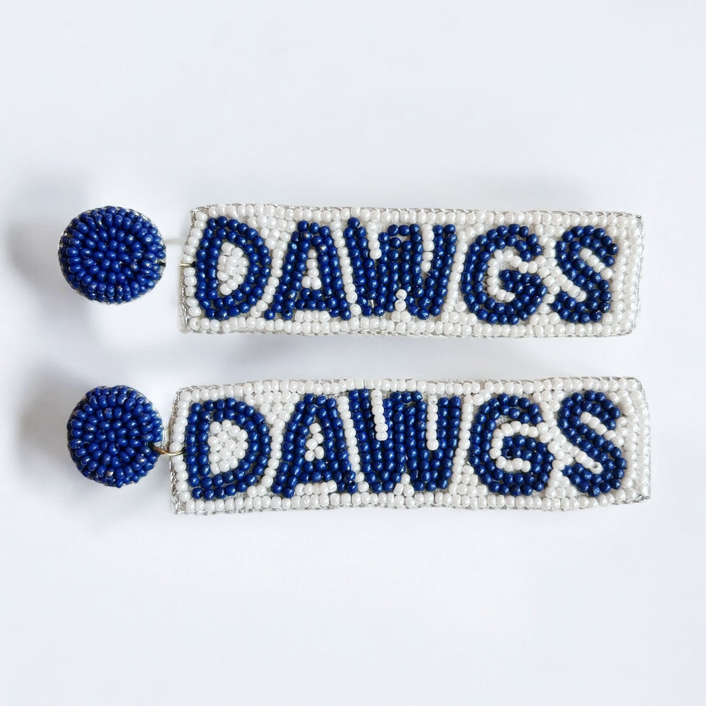 Beaded Blue & White Dawgs Earrings~SALE - Girl Be Brave