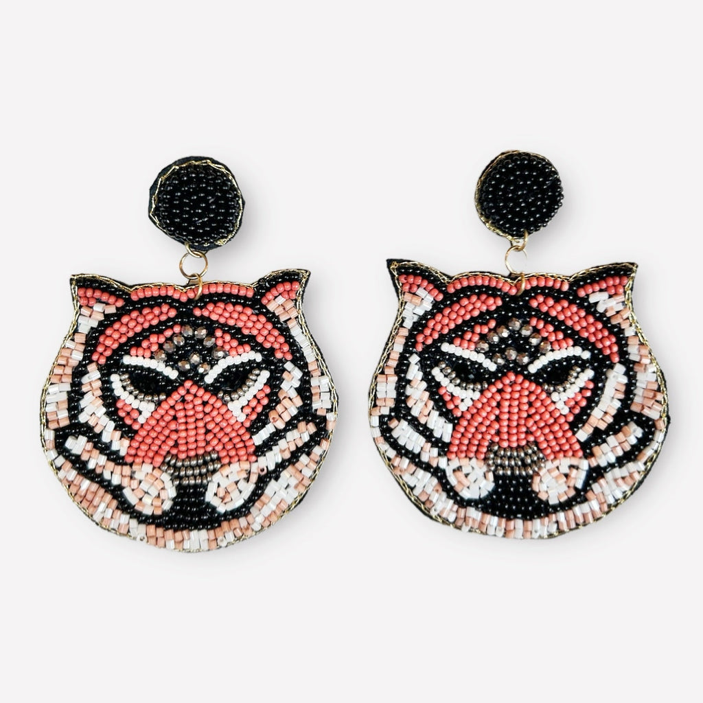 Beaded Dangle Tiger Earrings - Girl Be Brave