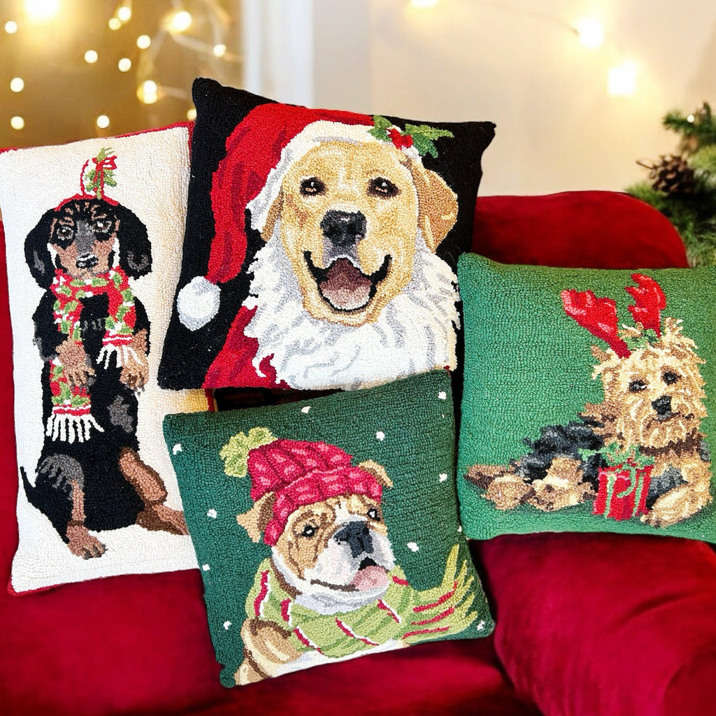 Christmas Dog Hooked Pillows - Girl Be Brave