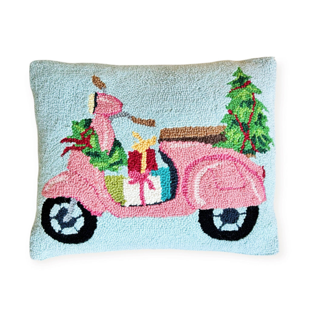 Christmas Joyride Moped Hooked Pillow - Girl Be Brave