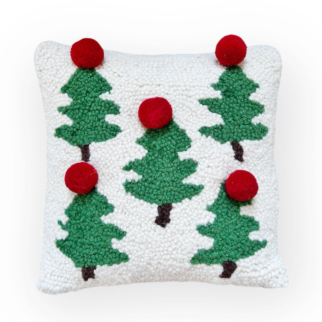 Christmas Tree Pom Pom Hooked Pillow - Girl Be Brave