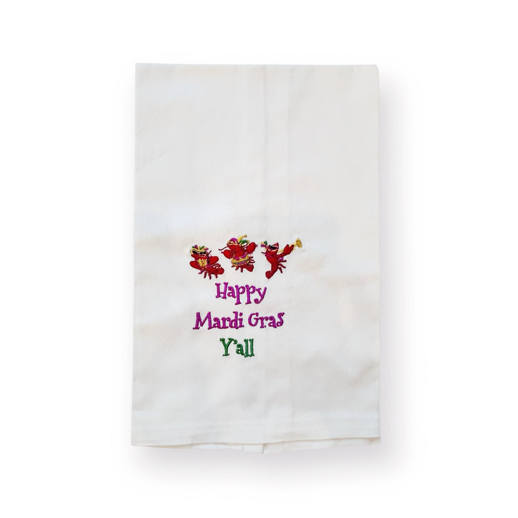 Happy Mardi Gras Crawfish Embroidered Tea Towel - Girl Be Brave