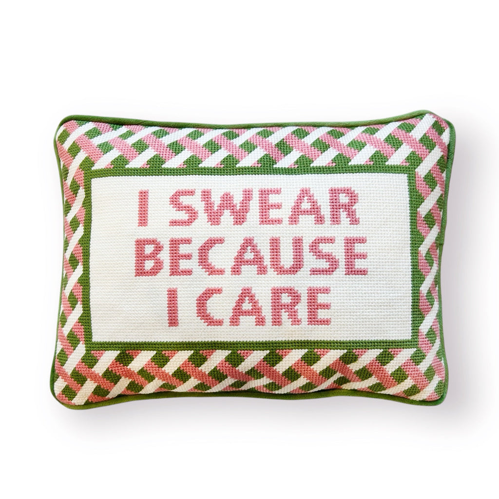 I Swear Because I Care Needlepoint Pillow - Girl Be Brave