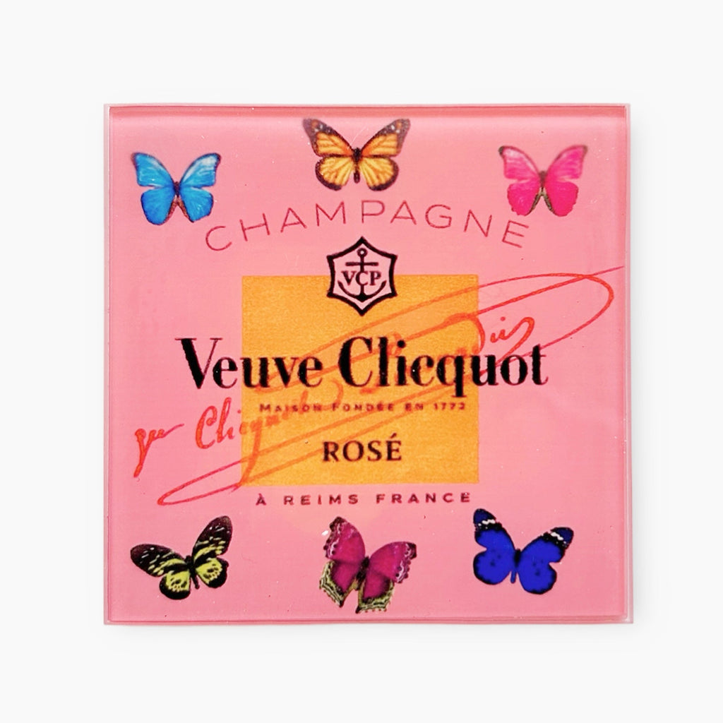 Pink Glass Butterfly Champagne Coaster Set - Girl Be Brave