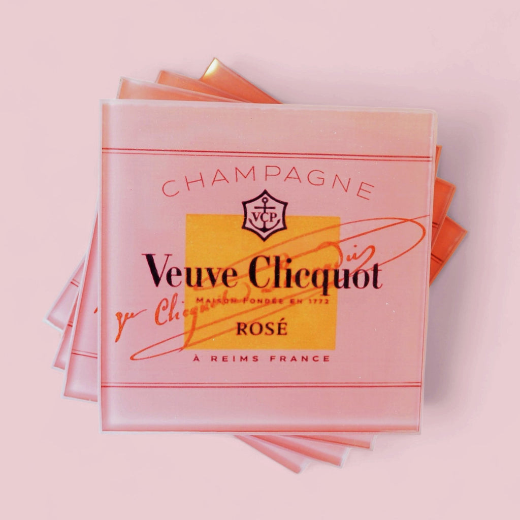 Pink Glass Champagne Coaster Set - Girl Be Brave