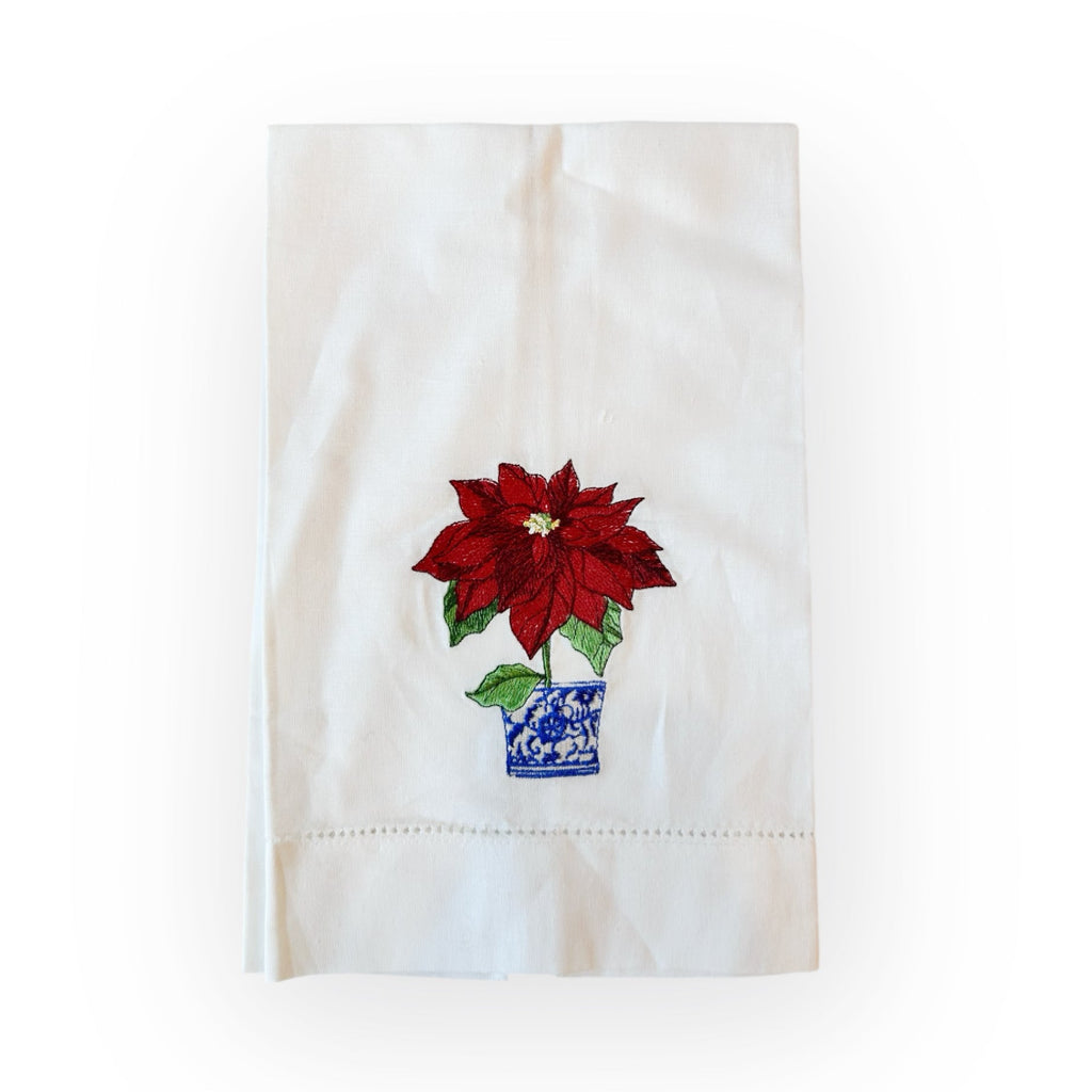 Poinsettia Embroidered Tea Towel - Girl Be Brave