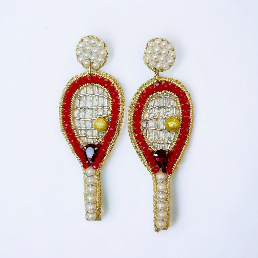 Ruby Tennis Racket Beaded Earrings - Girl Be Brave