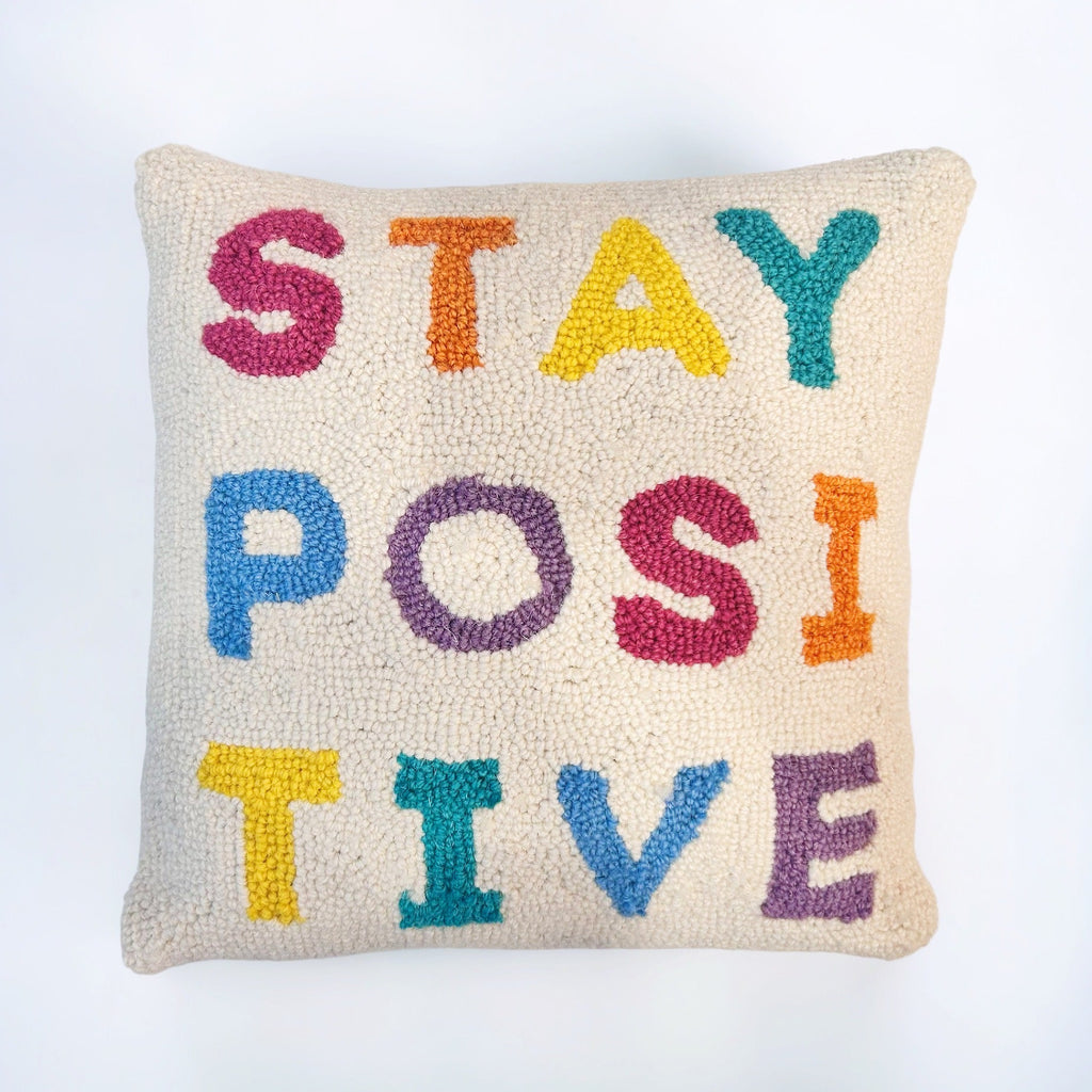 Stay Positive Rainbow Hooked Pillow - Girl Be Brave