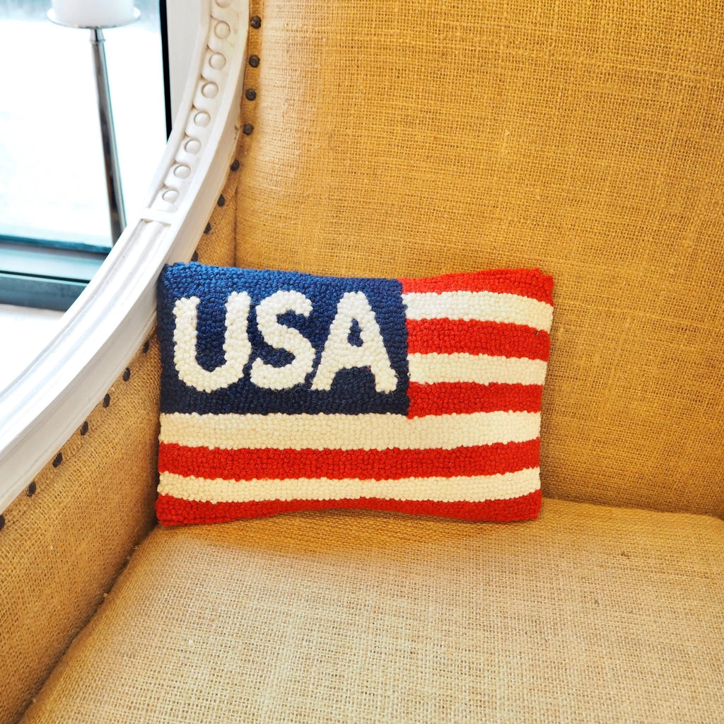 USA Flag Hooked Pillow - Girl Be Brave