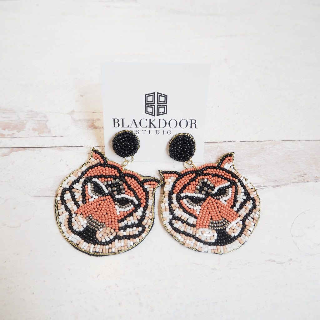 Beaded Dangle Tiger Earrings - Girl Be Brave