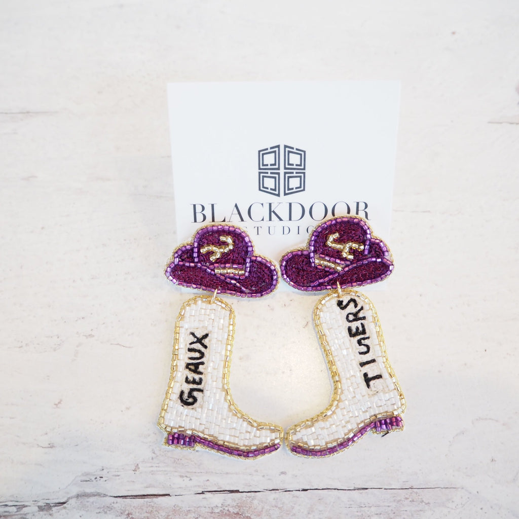 Beaded LSU Earrings~SALE - Girl Be Brave
