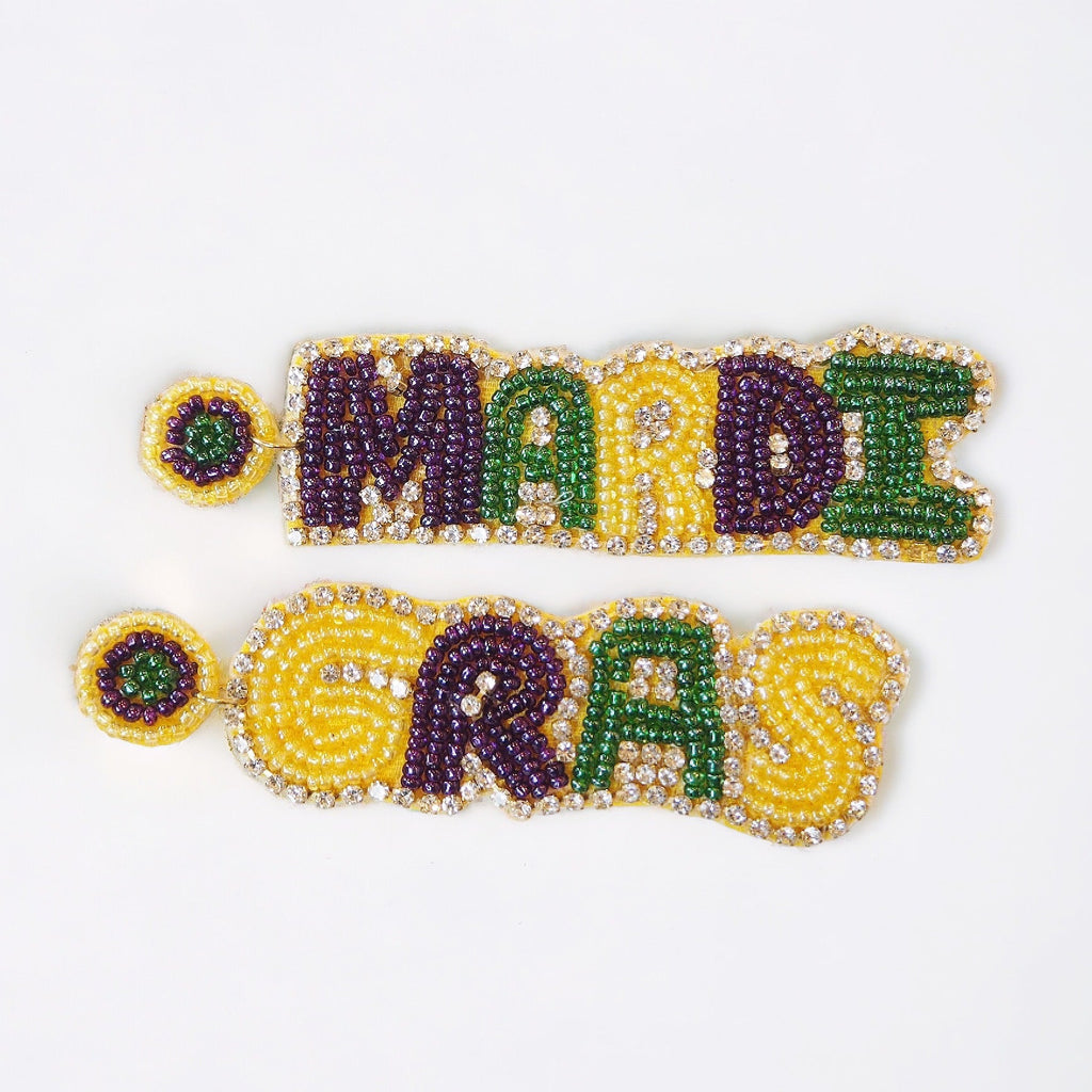 Beaded Mardi Gras Earrings - Girl Be Brave