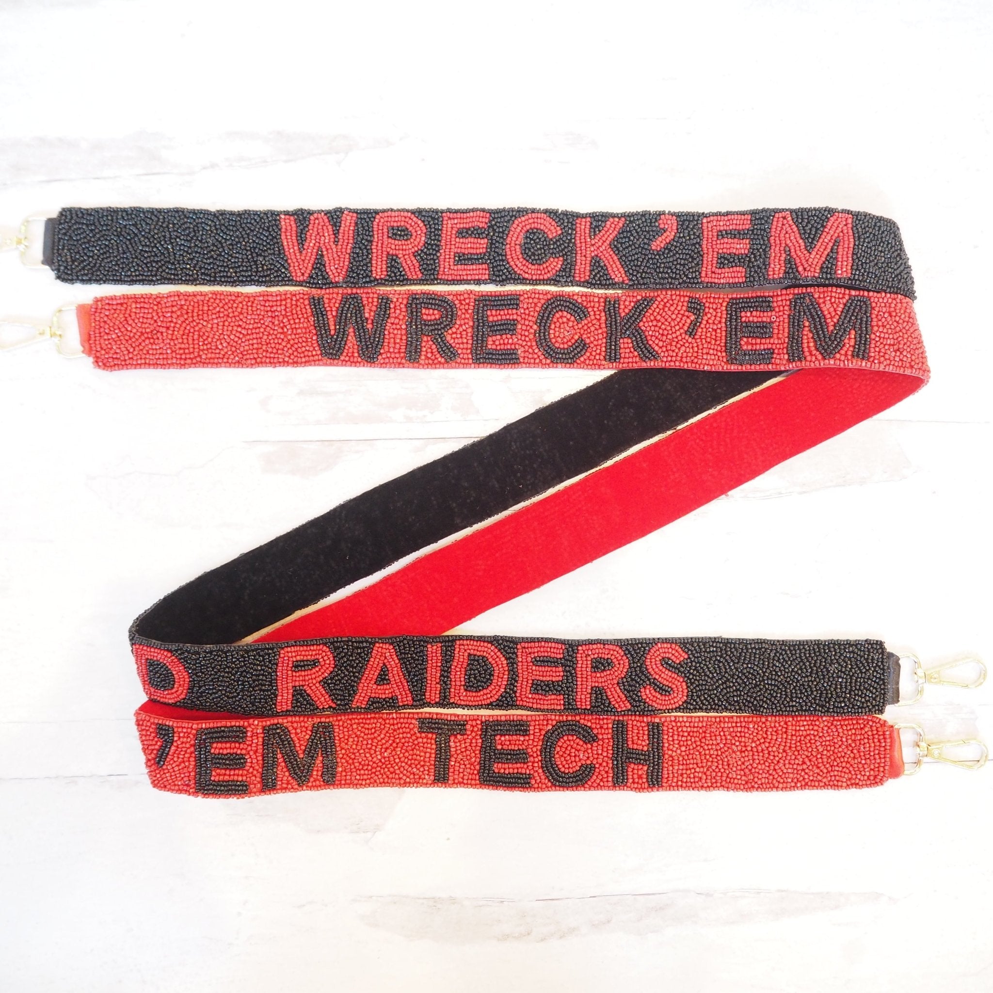 Bag/Purse Straps: Game Day Beaded & FabricBeaded: Red & Black Stripe