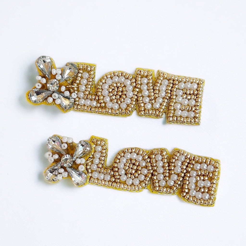 Beaded Sparkly Love Earrings - Girl Be Brave