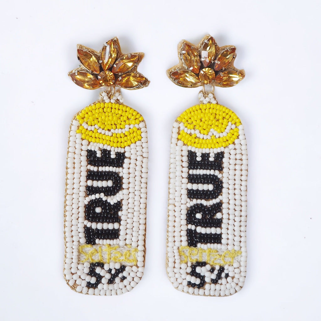 Beaded White and Yellow Seltzer Earrings - Girl Be Brave