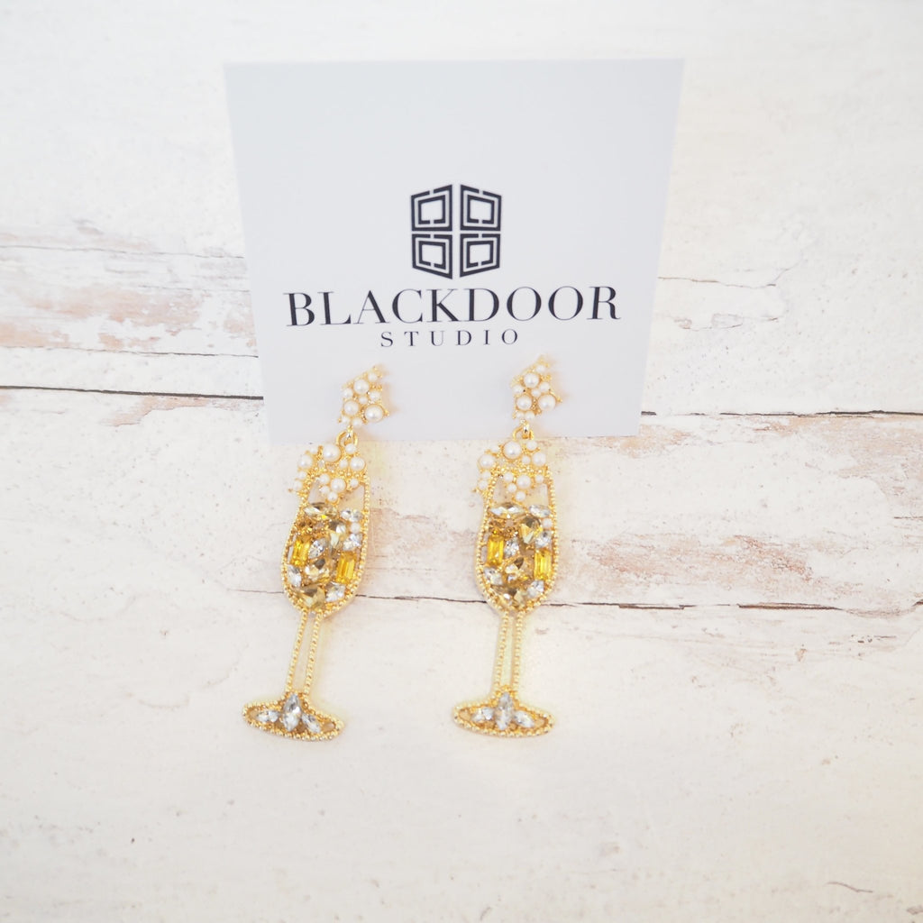 Bubbly Champagne Glass Earrings - Girl Be Brave