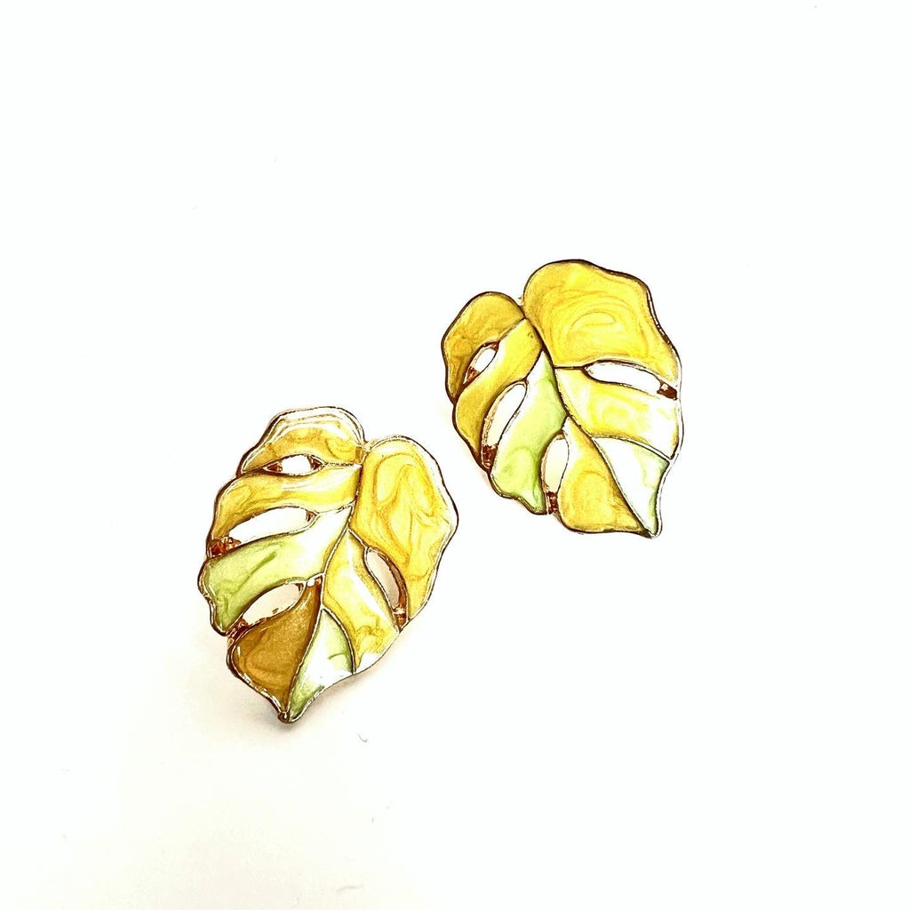 Enamel Palm Leaf Earrings - Girl Be Brave