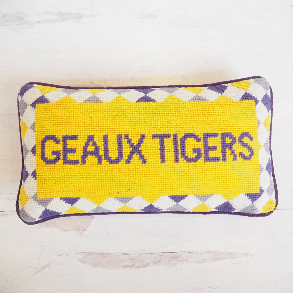 Girl Be Brave Needlepoint Geaux Tigers Pillow - Girl Be Brave