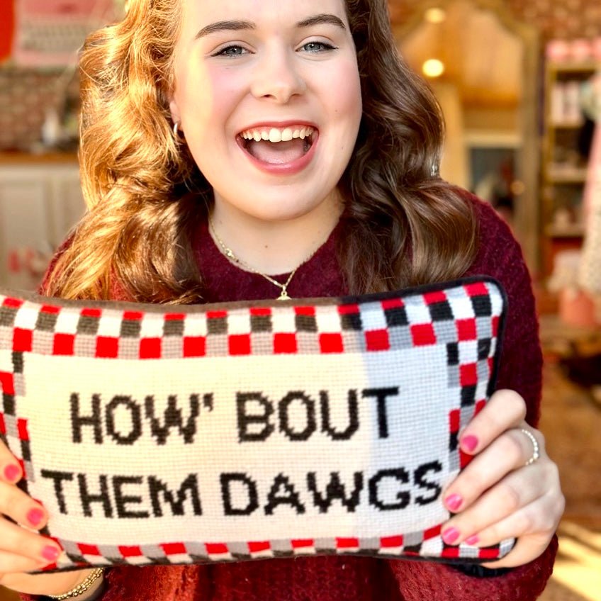 Girl Be Brave Needlepoint How Bout' Them Dawgs Pillow - Girl Be Brave