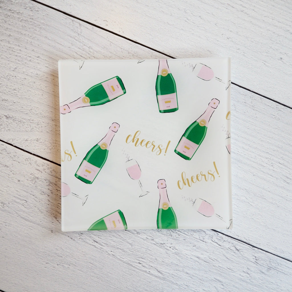 Glass Square Champagne Tray - Girl Be Brave