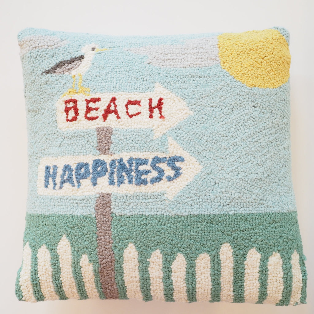 Happiness at the Beach Hooked Pillow - Girl Be Brave