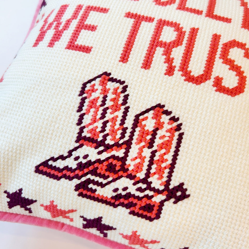 In Dolly We Trust Needlepoint Pillow - Girl Be Brave