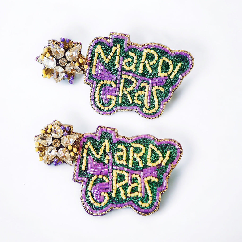 Mardi Gras Beaded Earrings~SALE - Girl Be Brave