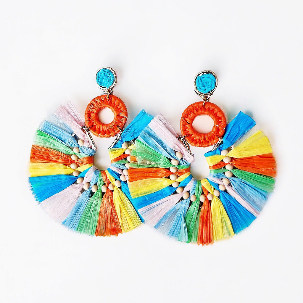 Multi Colored Rattan Earrings - Girl Be Brave