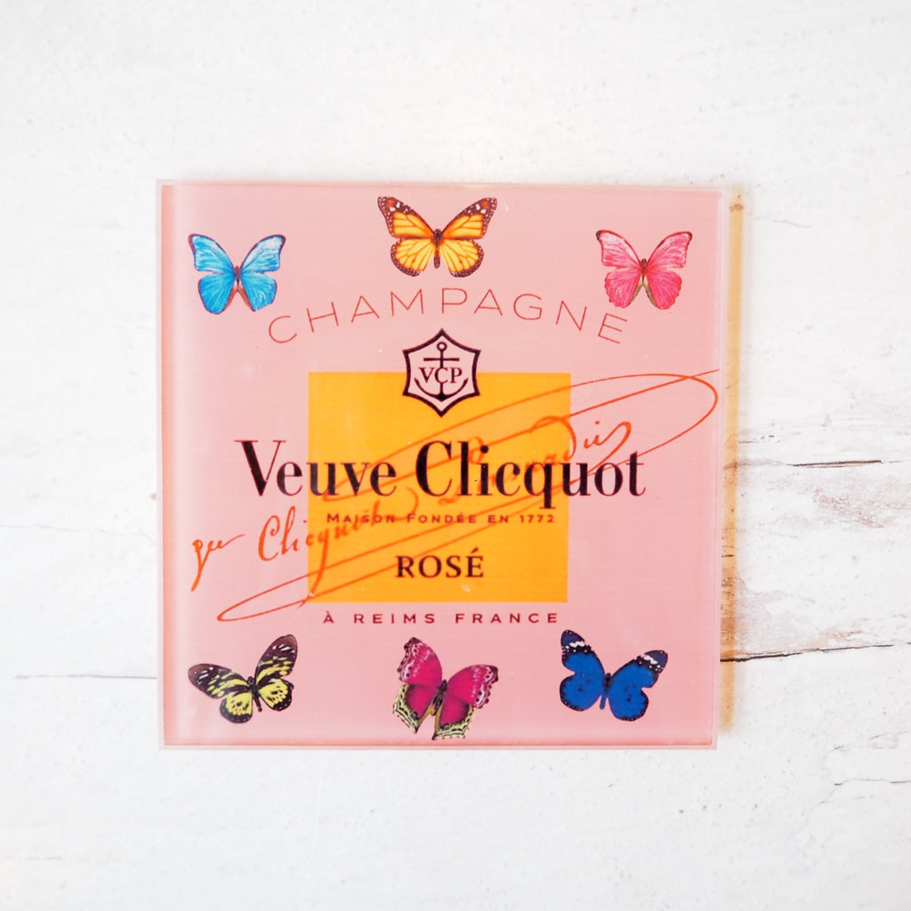 Pink Glass Butterfly Champagne Coaster Set - Girl Be Brave
