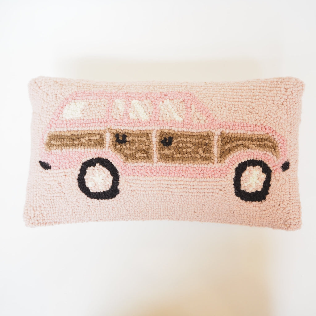 Pink Station Wagon Hooked Pillow - Girl Be Brave