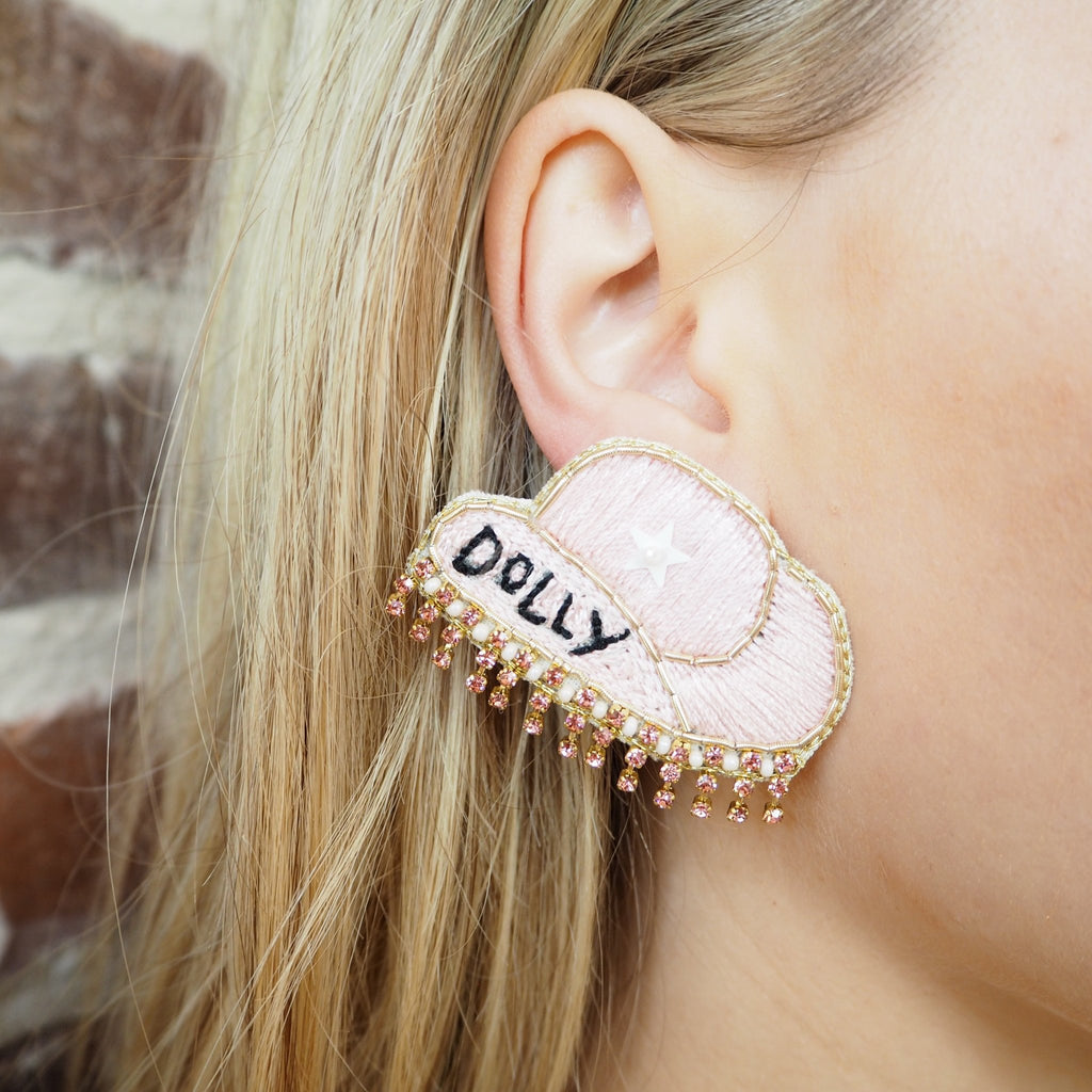 Sparkly Dolly Cowboy Hat Earrings - Girl Be Brave