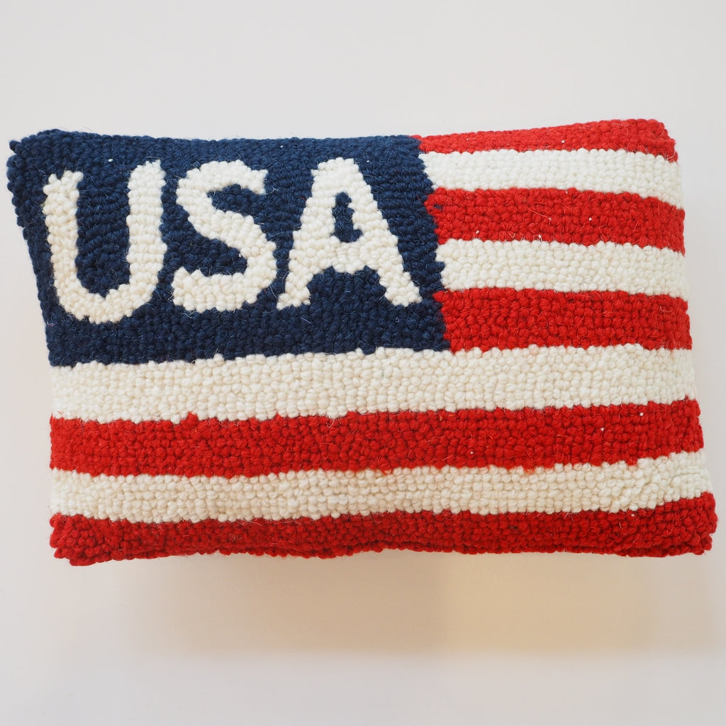 USA Flag Hooked Pillow - Girl Be Brave